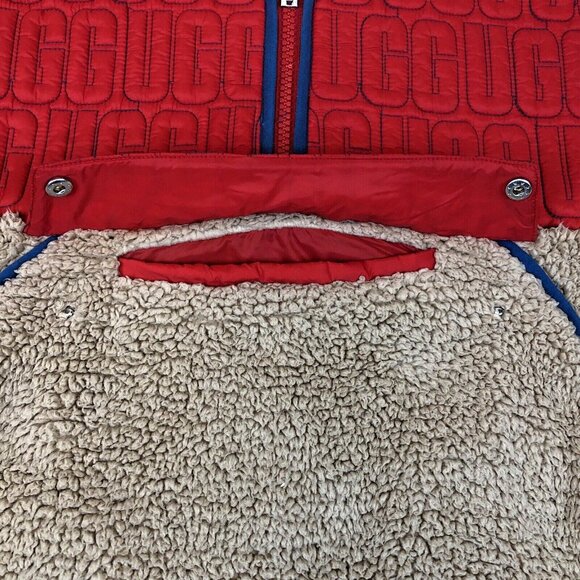 Ugg RTW Mens Sherpa Fleece 1/2 Zip Red Hoodie Hooded Pullover Size Large - Picture 4 of 11